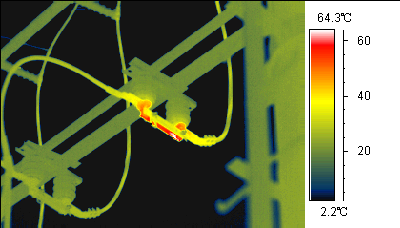 紅外熱像儀彩虹效果，看電線(xiàn)接頭發(fā)熱